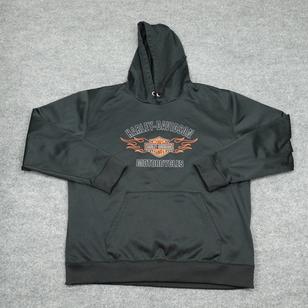 Harley-Davidson Hoodie Men XL Black Performance Logo Flame Pullover Sweatshirt
